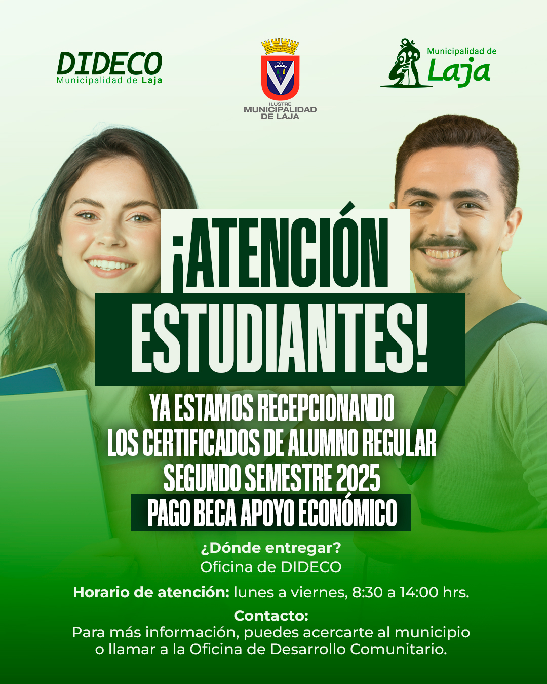 Municipalidad de Laja inicia recepción de certificados para Beca Apoyo Económico – Segundo Semestre 2025