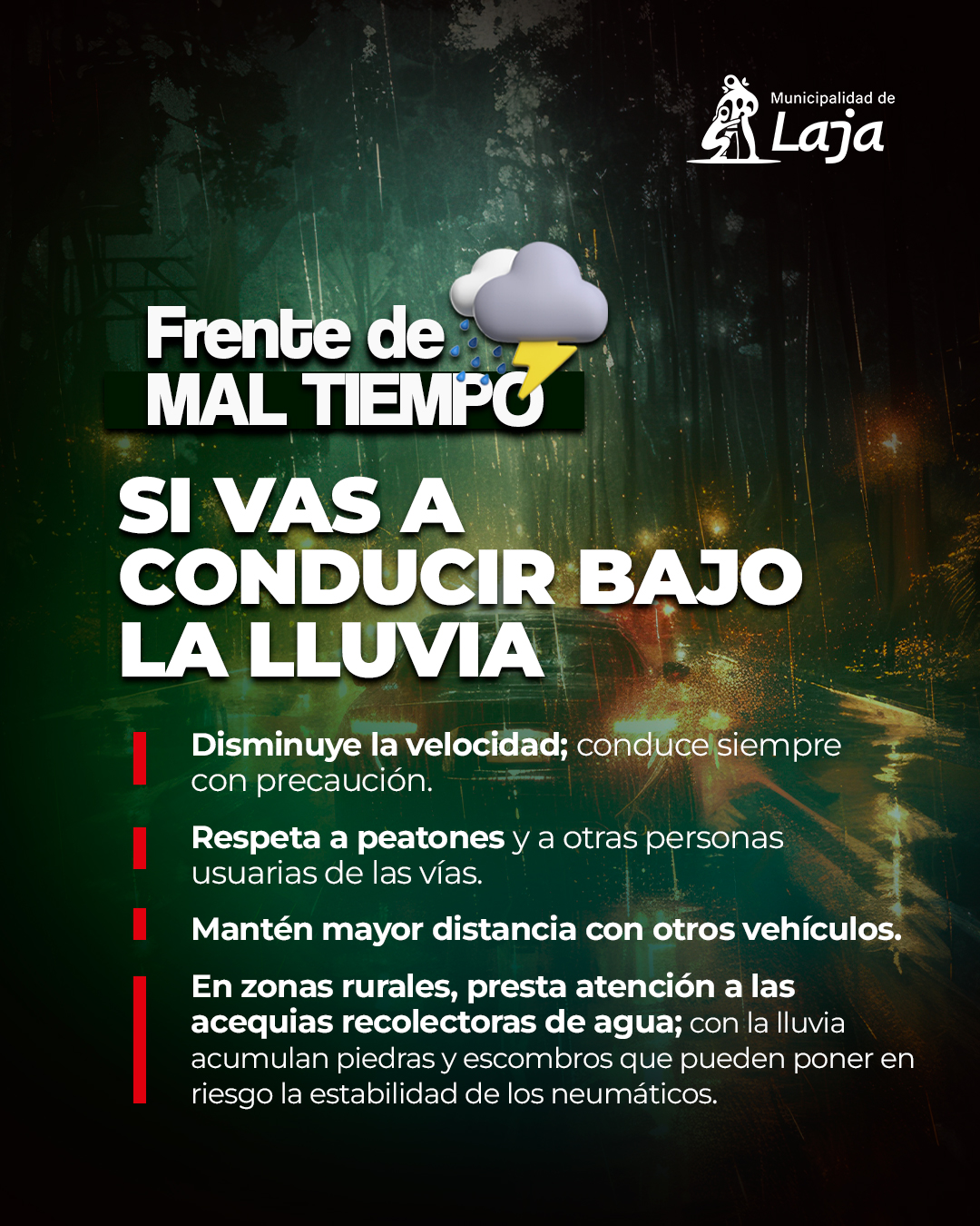 Conduce con precaución durante la lluvia