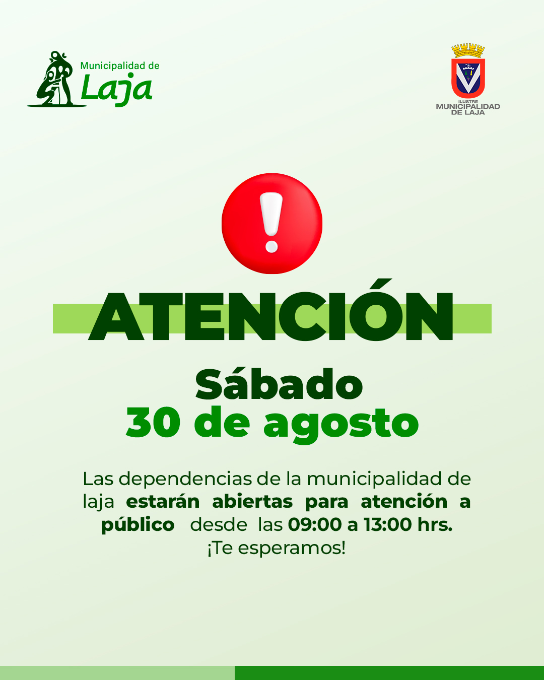 Atención especial: Municipalidad atenderá este sábado 30 de agosto