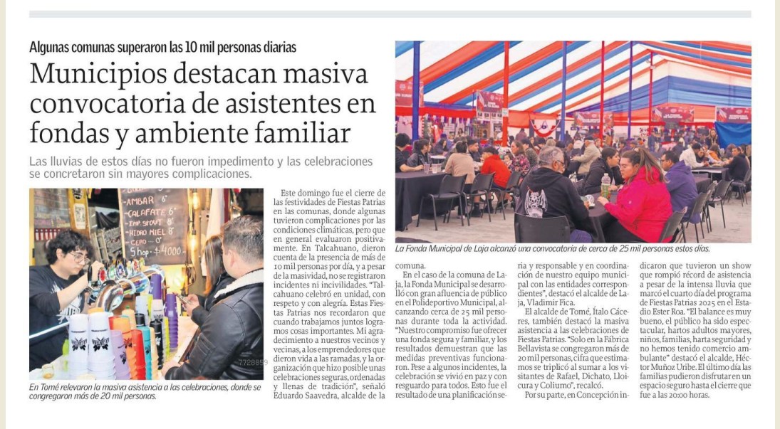EL SUR | Municipios destacan masiva convocatoria de asistentes en fondas y ambiente familiar