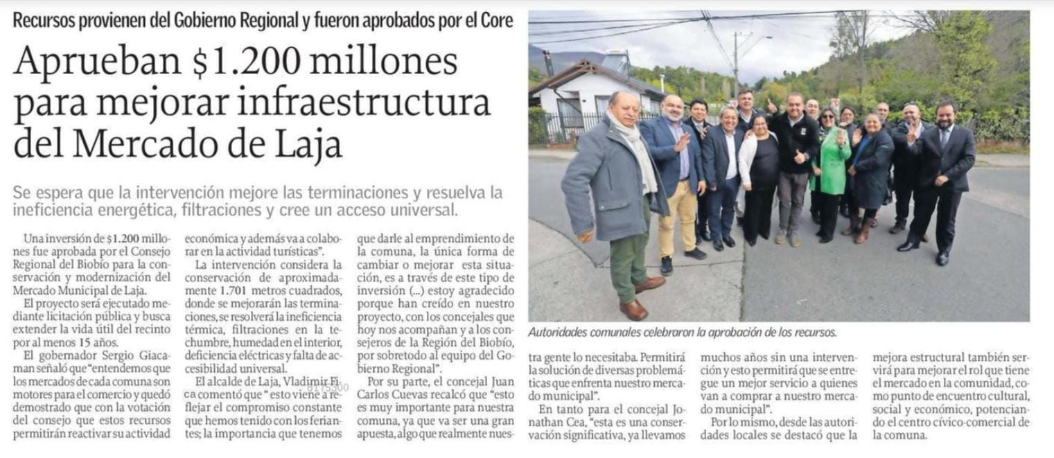 El Sur | Aprueban $1.200 millones para mejorar infraestructura del Mercado de Laja