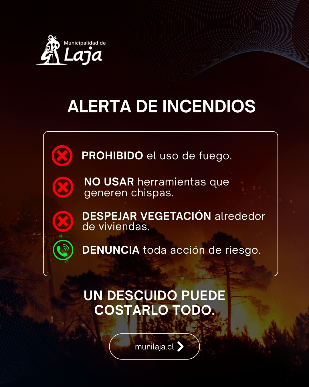Laja refuerza medidas preventivas ante activación del Botón Rojo por riesgo de incendios forestales