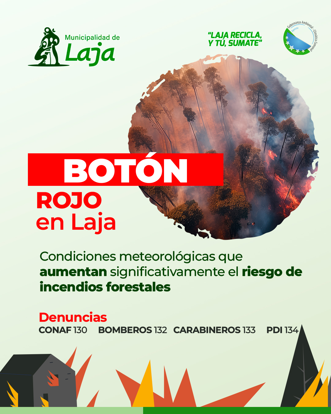 Municipalidad de Laja activa Botón Rojo ante alto riesgo de incendios forestales