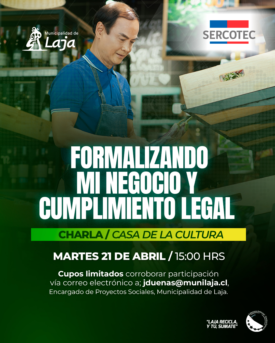 Municipalidad de Laja invita a emprendedores a charla sobre formalización de negocios junto a SERCOTEC