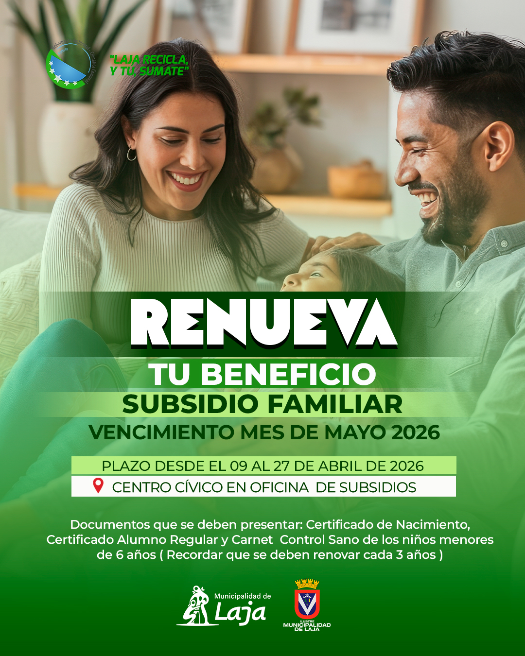 Listado de beneficiarios Subsidio Familiar con vencimiento mayo 2026