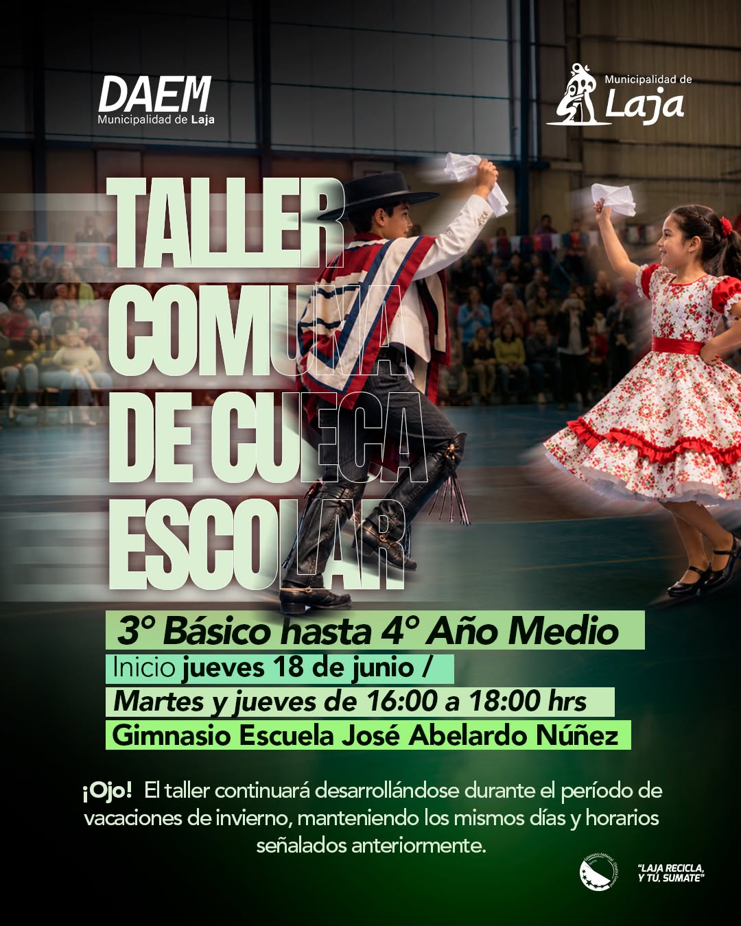 Municipalidad de Laja invita a estudiantes a participar en Taller Comunal de Cueca Escolar