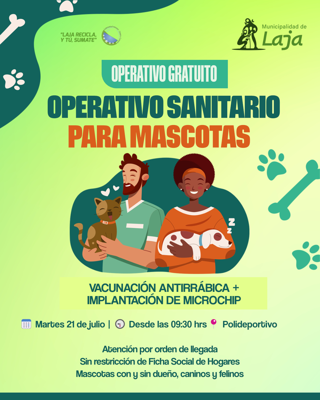 Municipalidad de Laja realizará operativo gratuito de vacunación antirrábica e implantación de microchip para mascotas