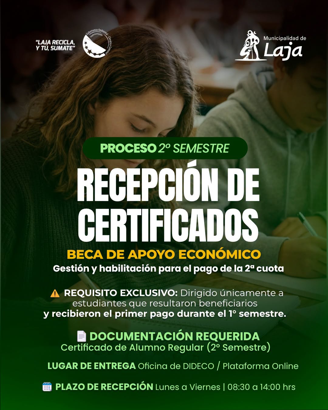 Municipalidad informa recepción de certificados para segunda cuota de Beca de Apoyo Económico