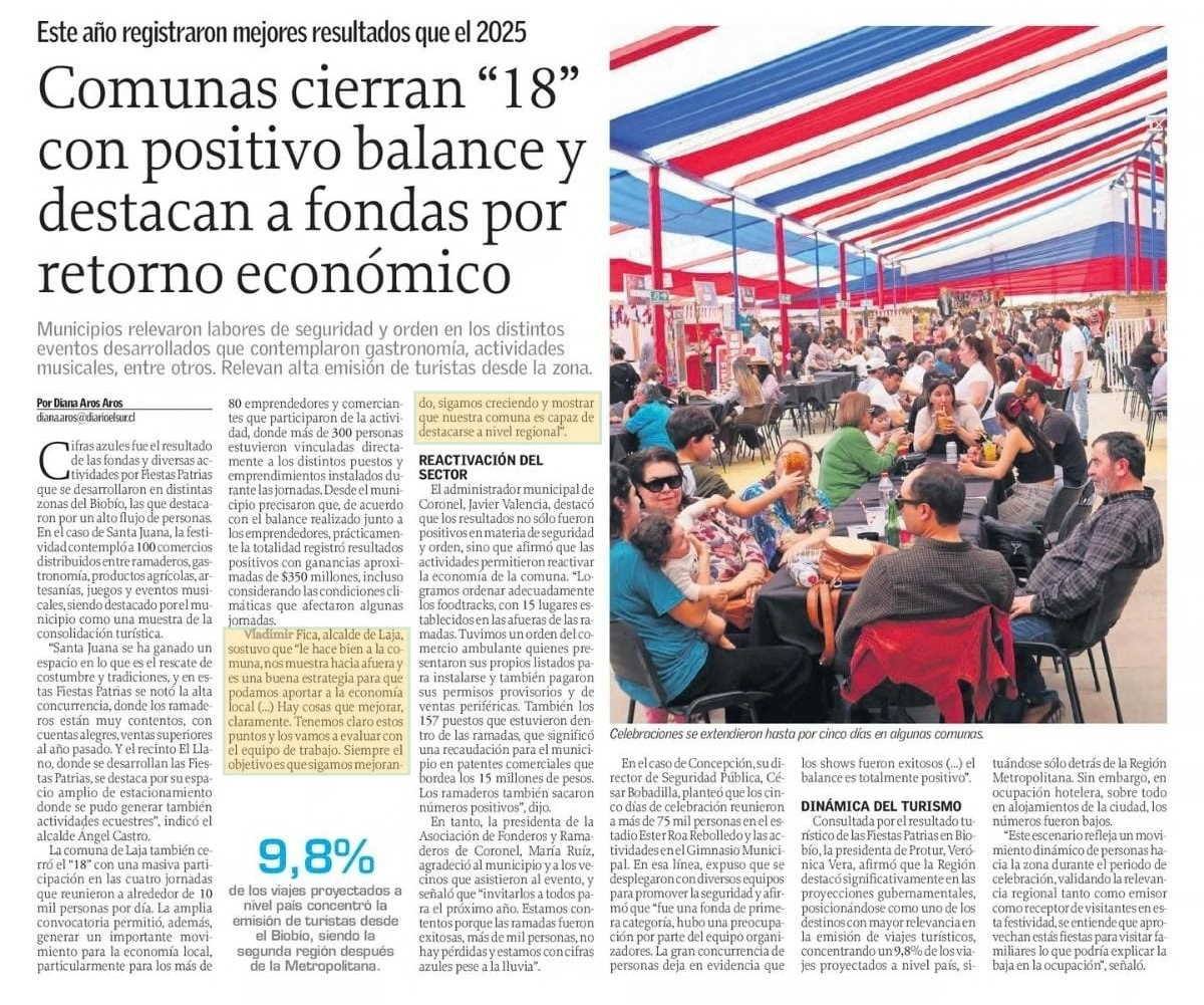 PRENSA | Laja destaca en diario El Sur por positivo balance