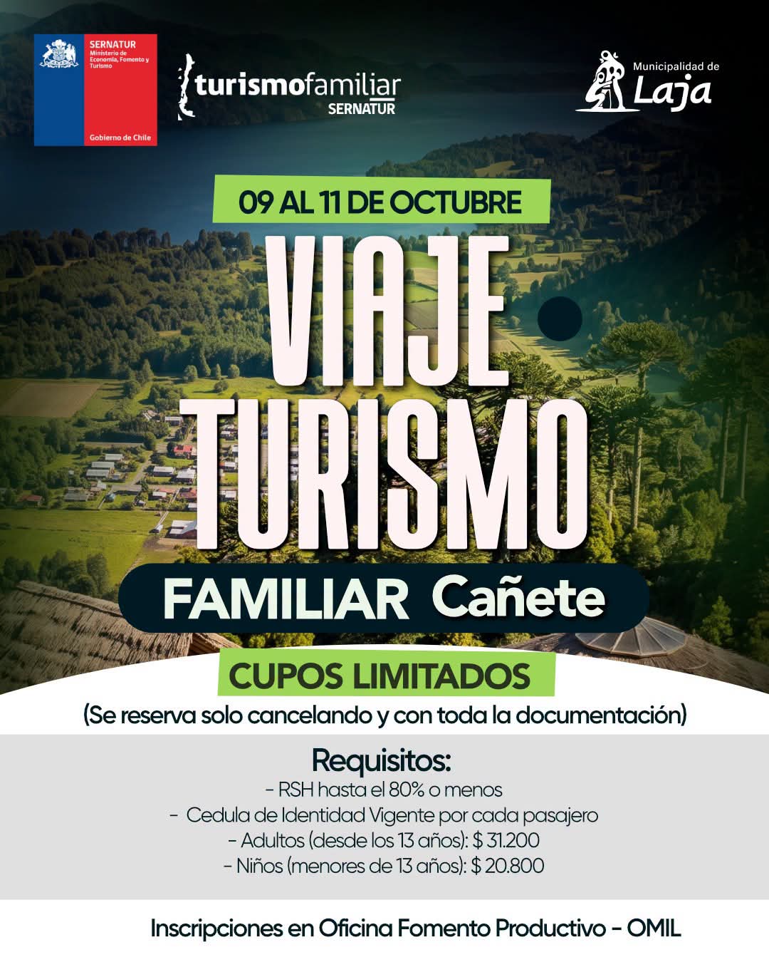 Laja invita a participar en viaje de Turismo Familiar a Cañete